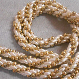 Mid Century Gold Pearl Beaded Crochet Necklace Art